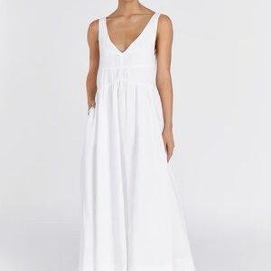 Dissh Arlo White V Neck Linen Maxi Dress - Size 8